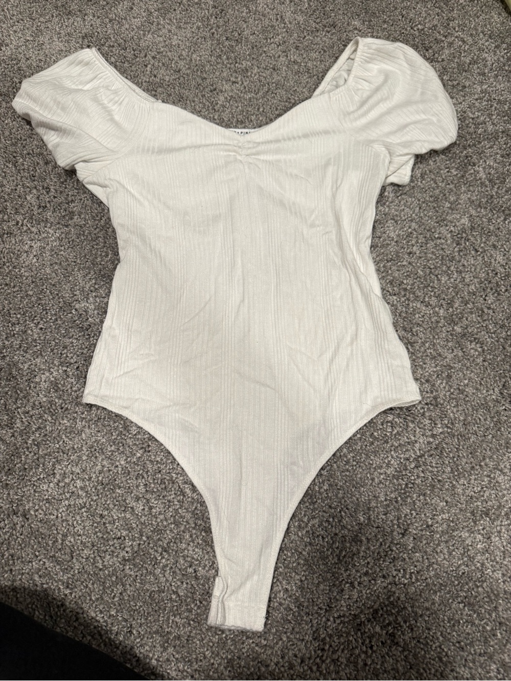 Girls' Ribbed Puff-Sleeve One-Piece Bodysuit in Ivory